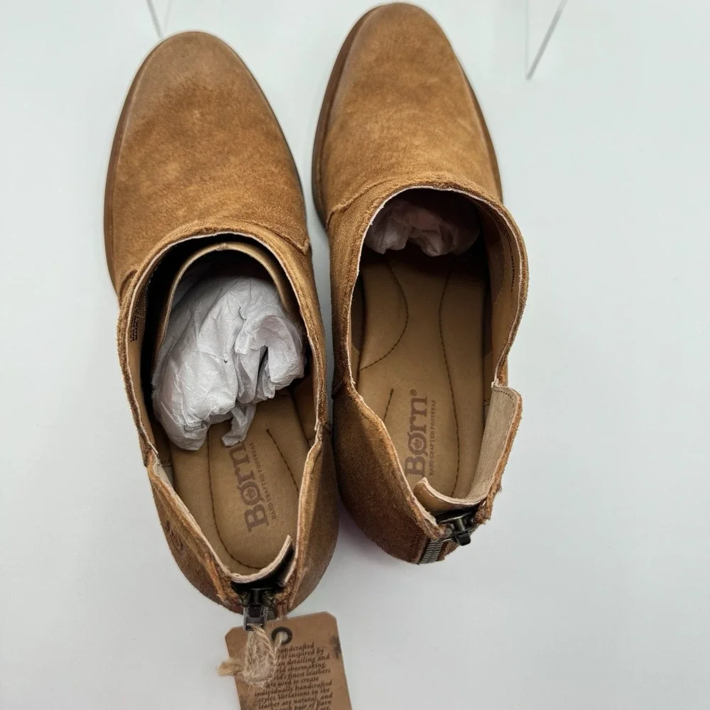 Born Kerri Shoes Women's Size 9.5 Brown Tan Leather Distressed Zip Ankle Bootie